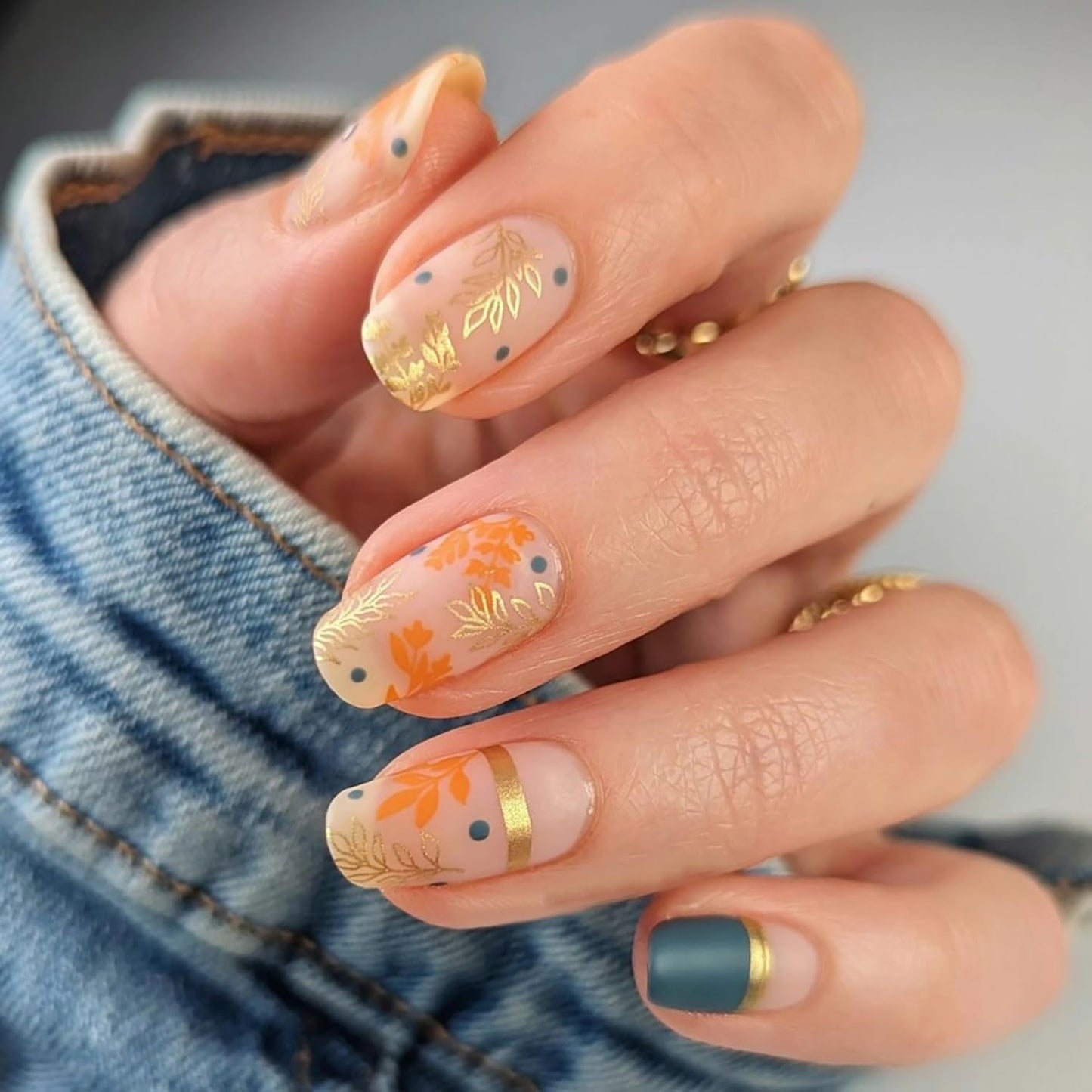 Nude Pink Maple Leaf Fall Press On Nails