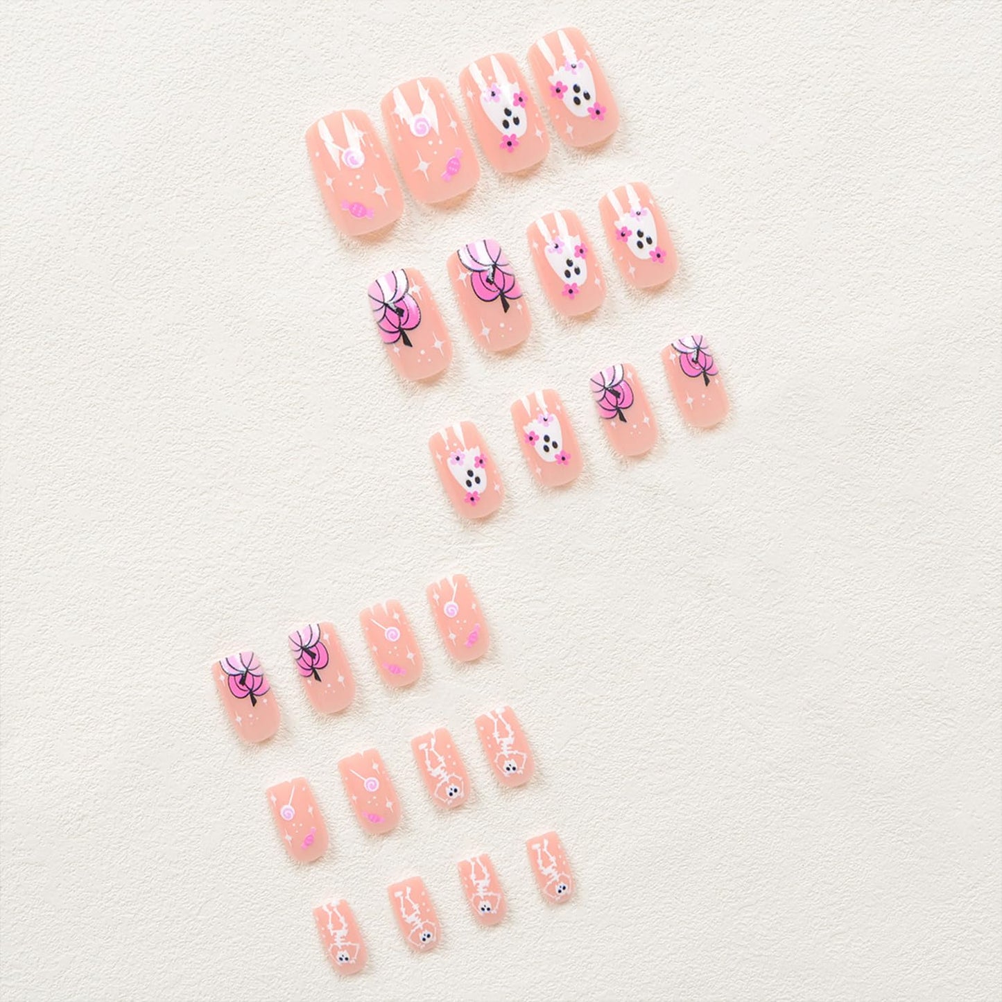 Cute Halloween Press On Nails Skull Ghost Pumpkin