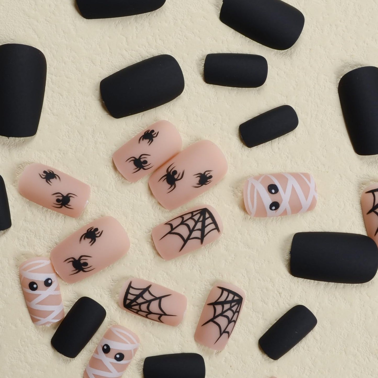 Black Halloween Press On Nails Spider Web Design