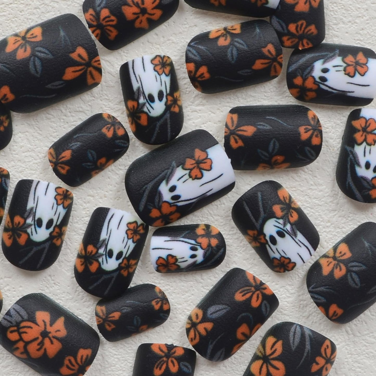 Halloween Ghost Press On Nails Yellow Flower Design