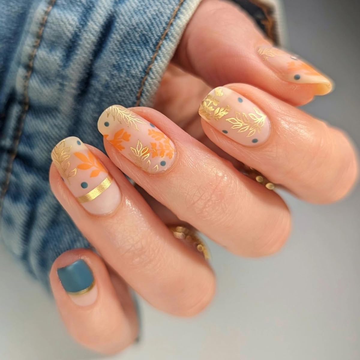 Nude Pink Maple Leaf Fall Press On Nails