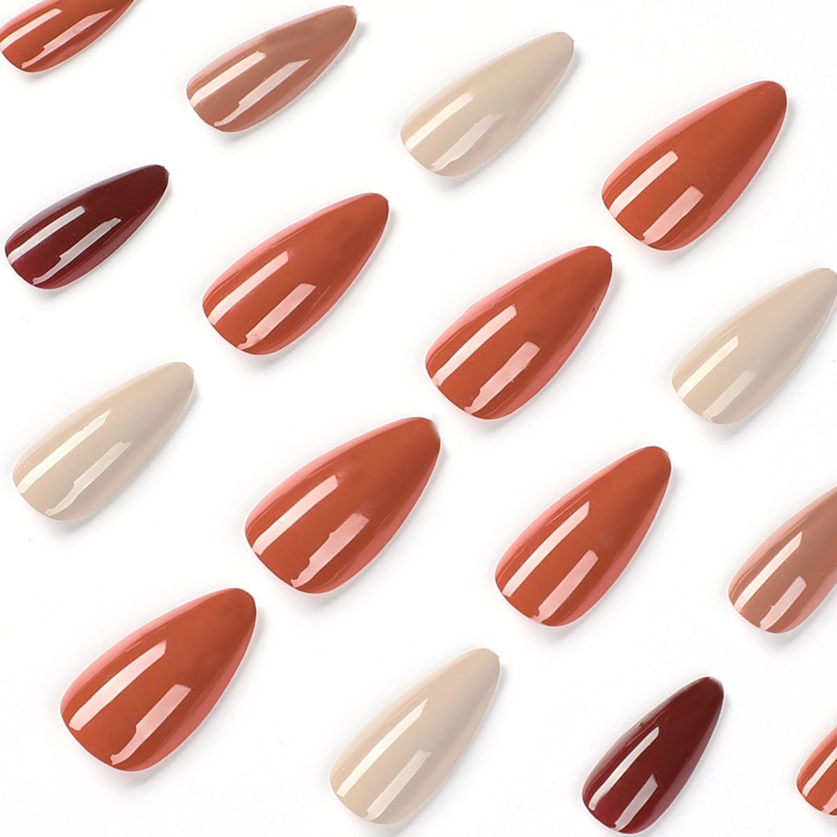 Autumn Almond Red Beige Orange Press On Nails