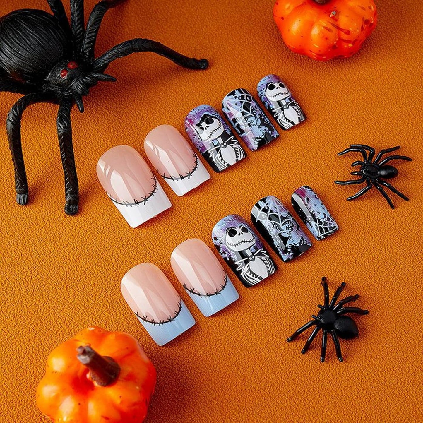 Halloween Spider Web Square French Tip Press Nails