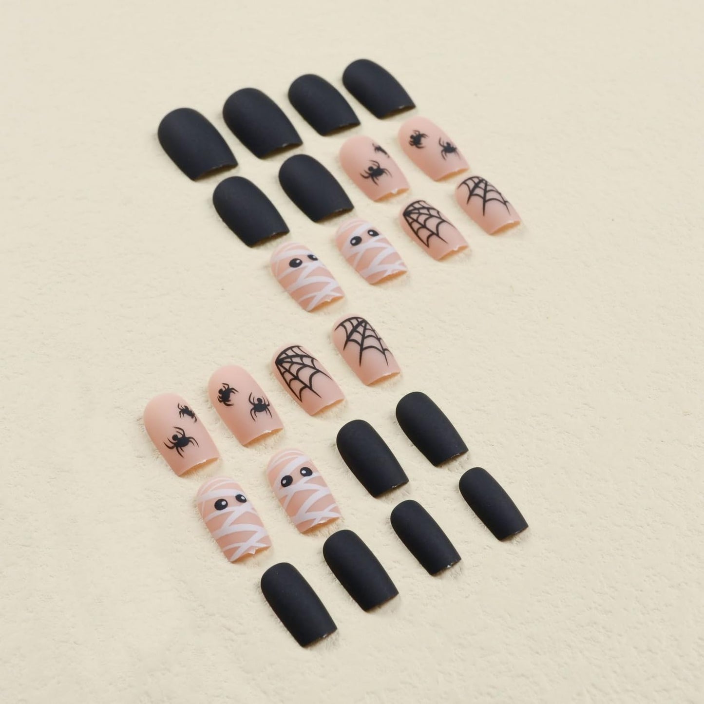 Black Halloween Press On Nails Spider Web Design