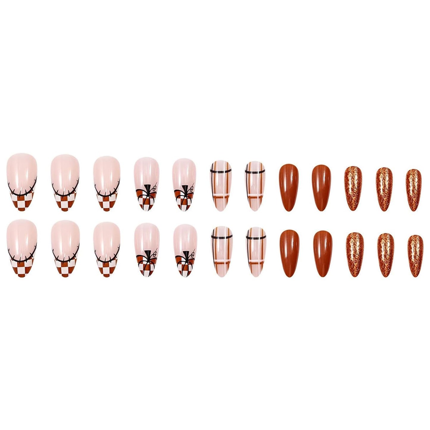 Autumn Brown Gold Glitter Pumpkin Press On Nails