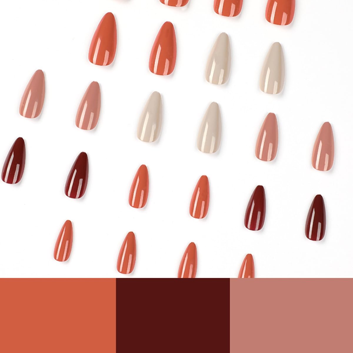 Autumn Almond Red Beige Orange Press On Nails