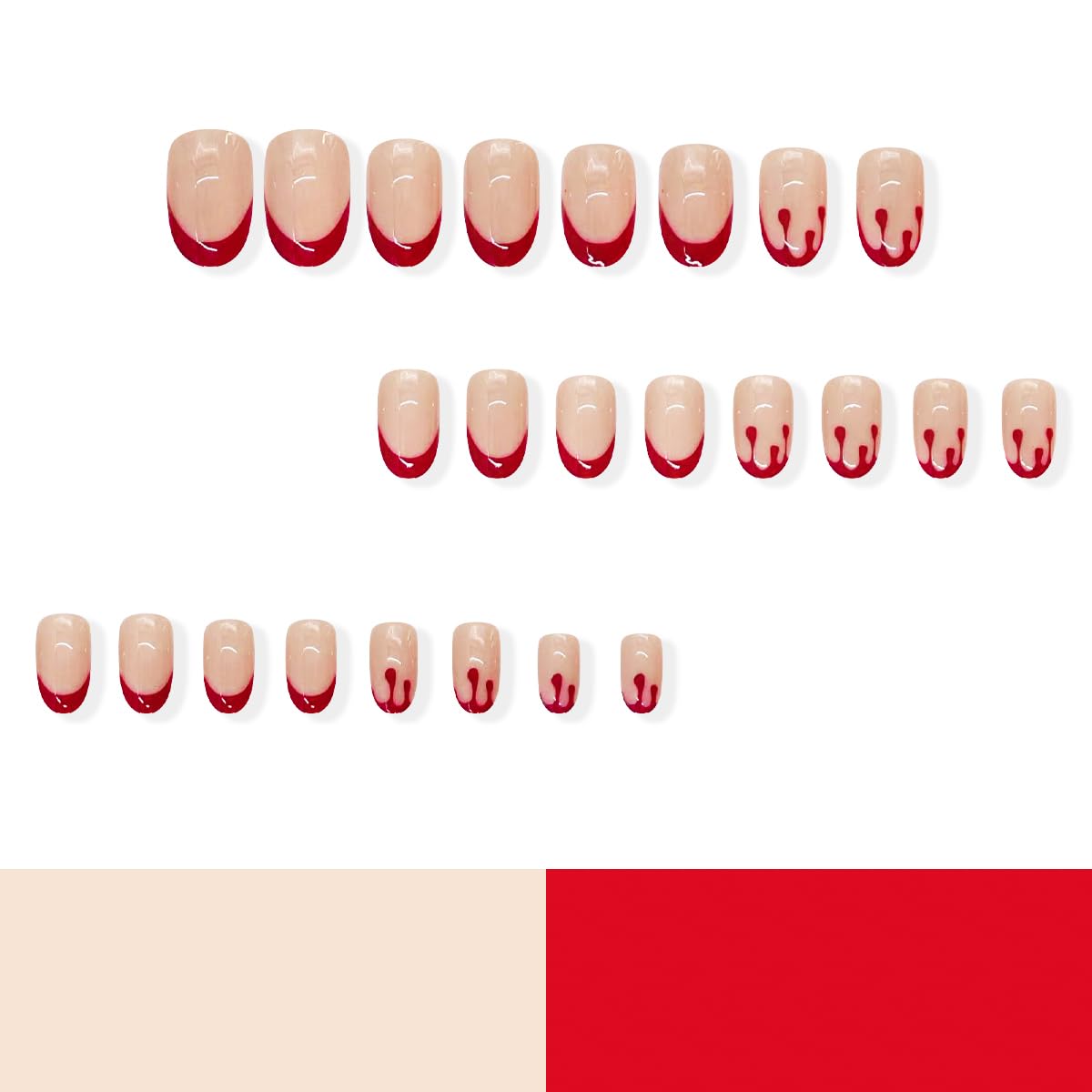 Halloween Red Blood French Tip Almond Press Nails
