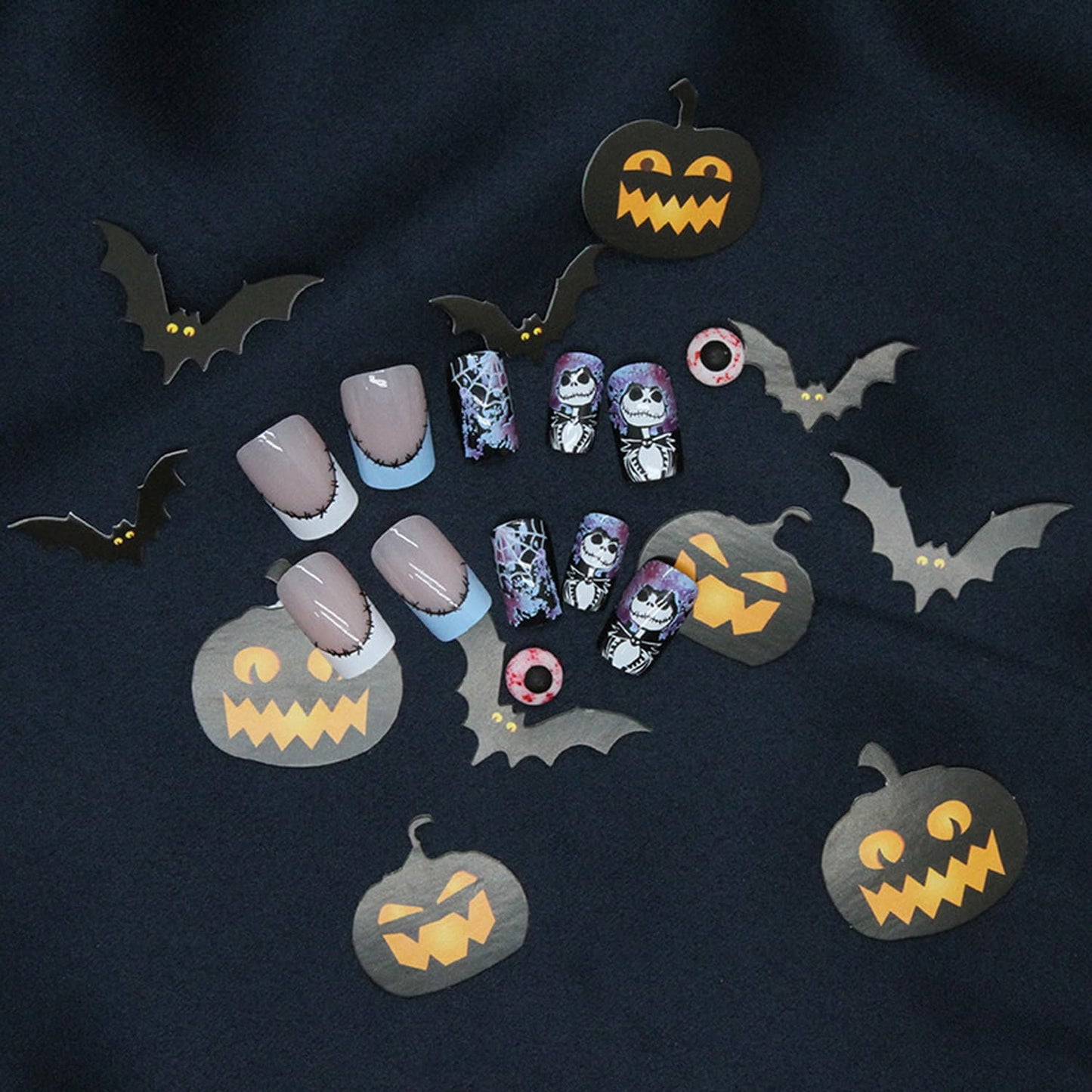 Halloween Spider Web Square French Tip Press Nails