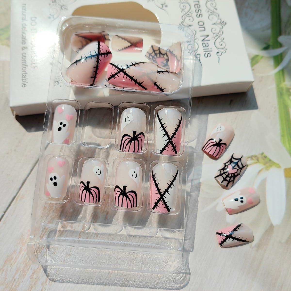 Halloween Ghost Pumpkin Heart Coffin Press On Nails