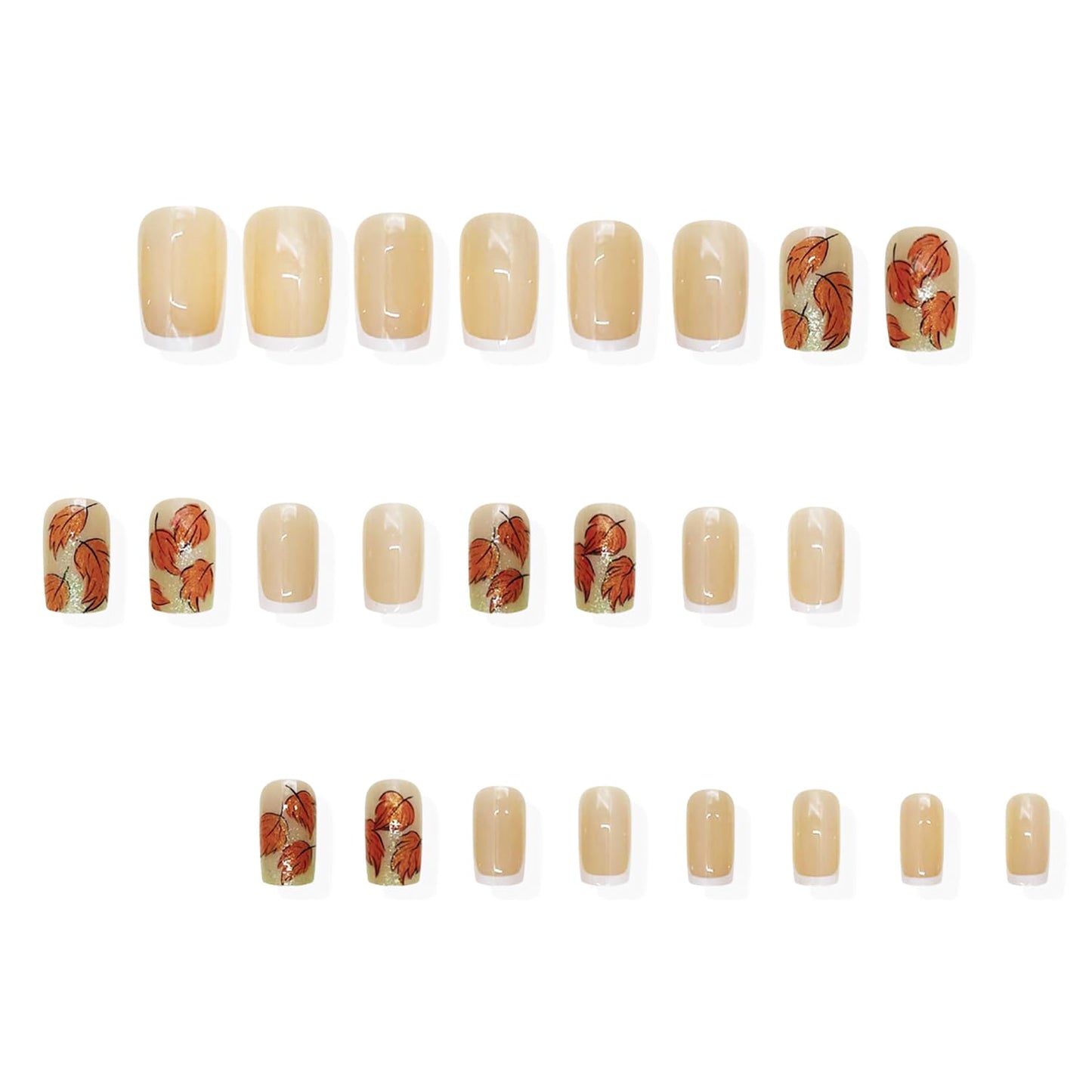 Glitter Maple Leaf French Tip Fall Press Nails