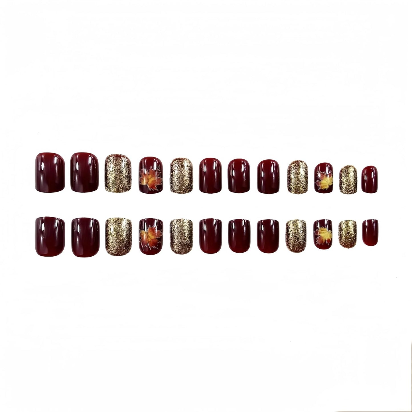 Wine Red Gold Maple Leaf Fall Press Nails