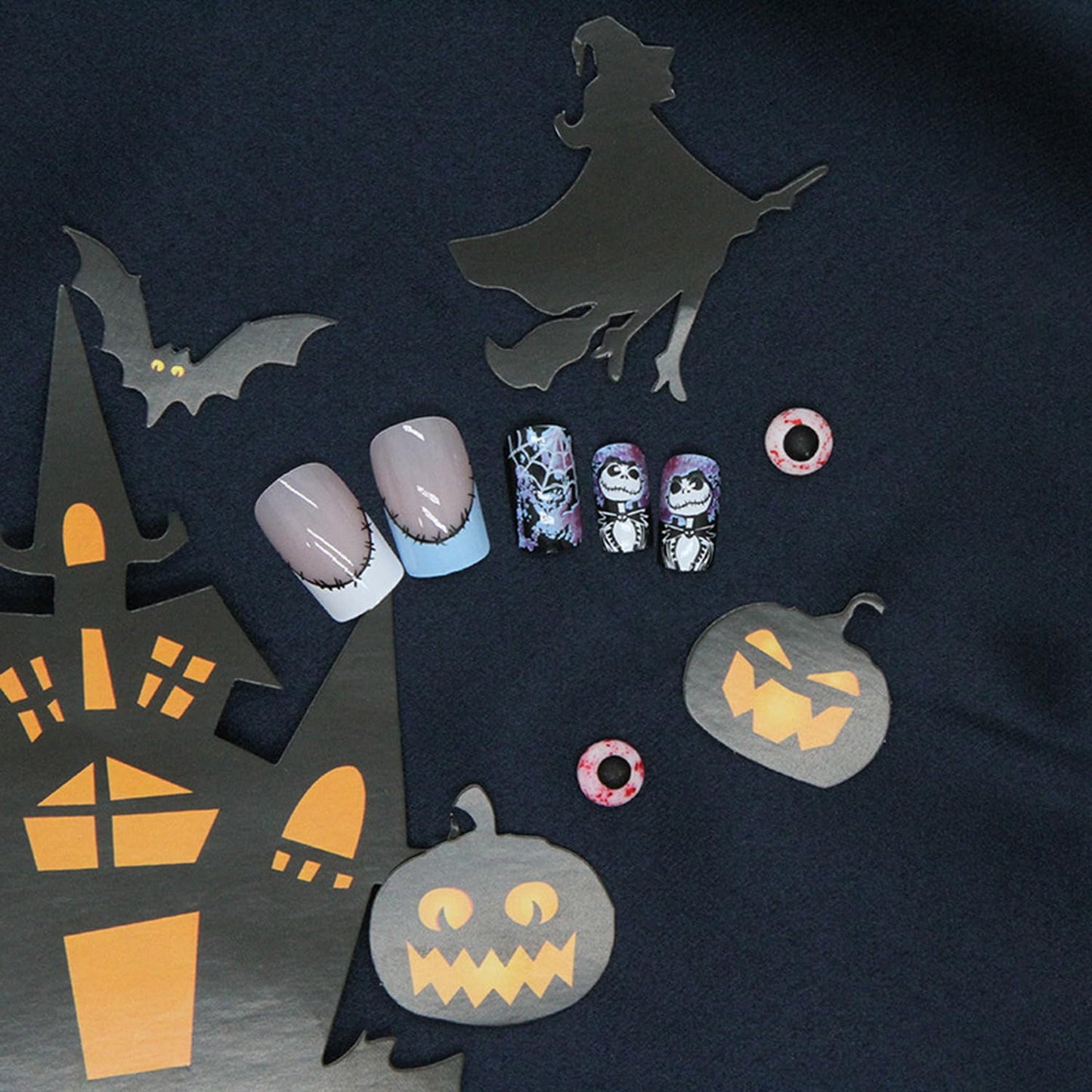 Halloween Spider Web Square French Tip Press Nails