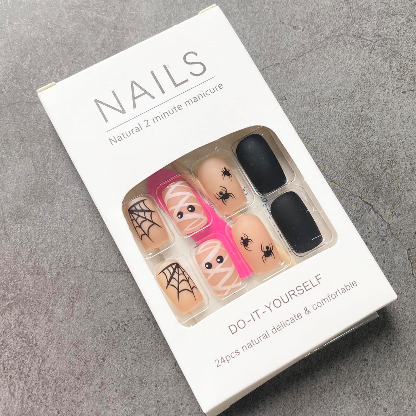 Black Halloween Press On Nails Spider Web Design