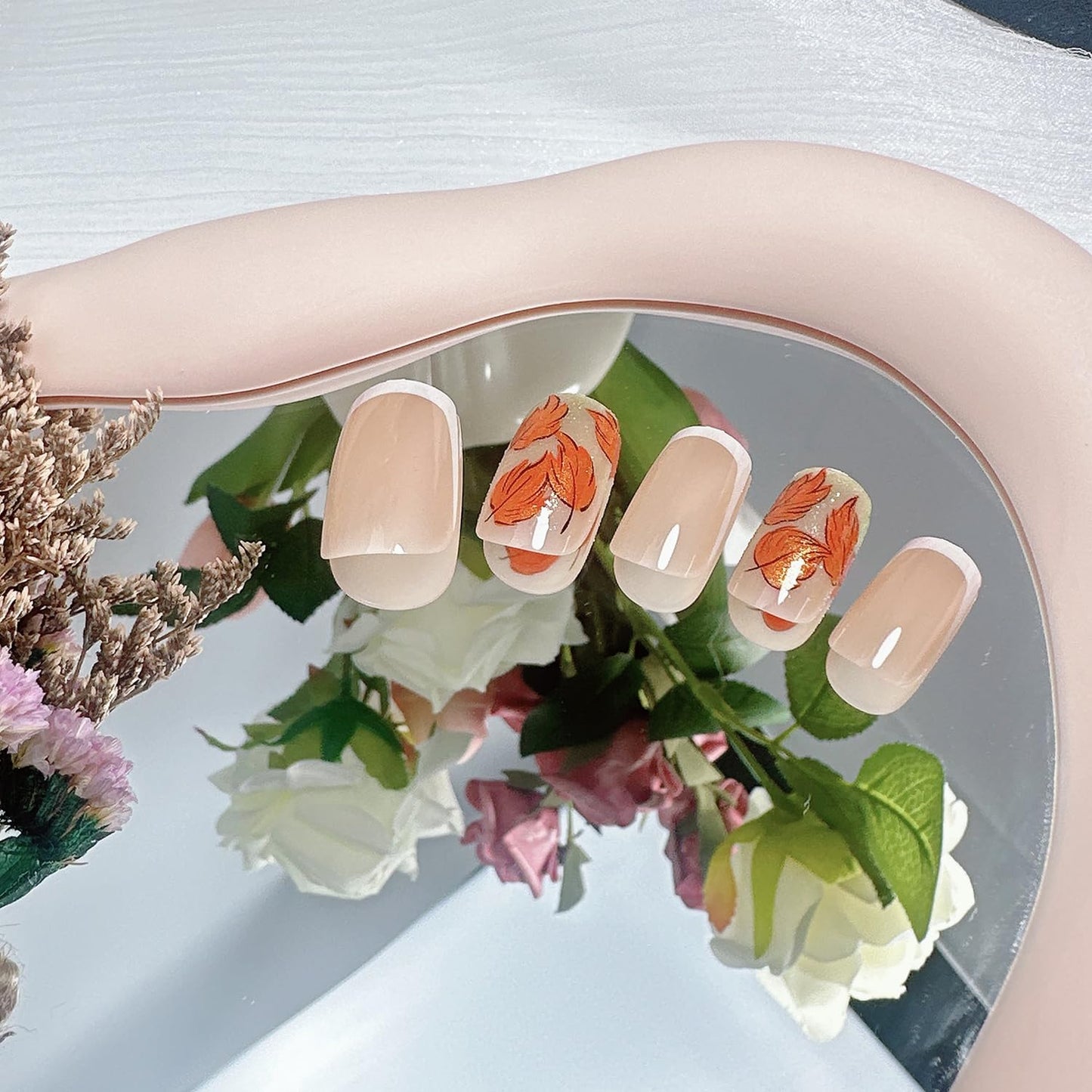 Glitter Maple Leaf French Tip Fall Press Nails