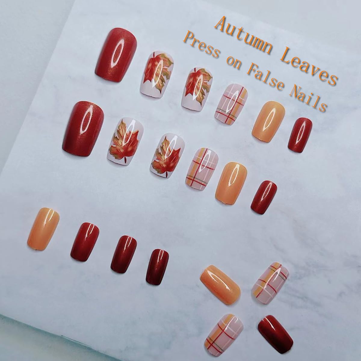 Maple Leaf Glitter Autumn Plaid Fall Press Nails