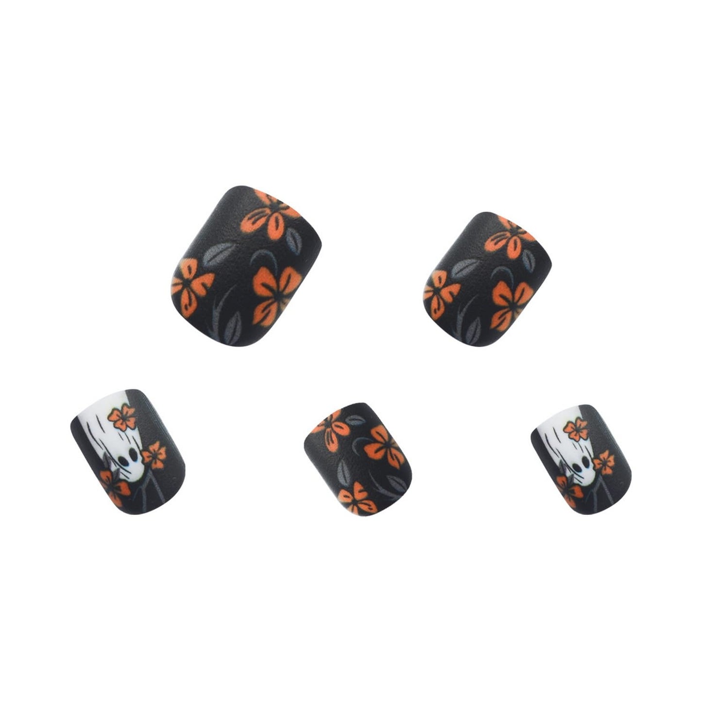 Halloween Ghost Press On Nails Yellow Flower Design
