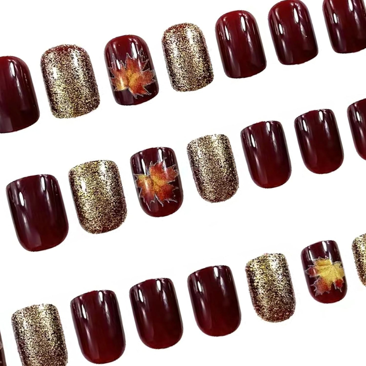 Wine Red Gold Maple Leaf Fall Press Nails
