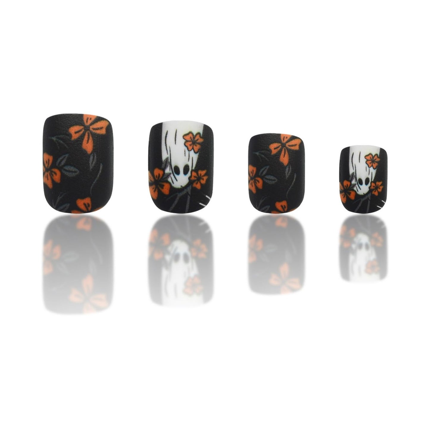 Halloween Ghost Press On Nails Yellow Flower Design