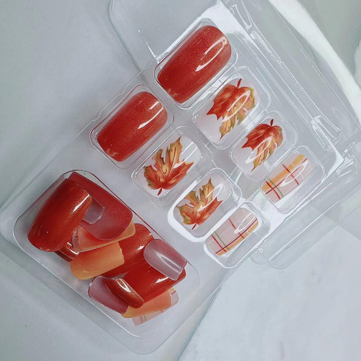 Maple Leaf Glitter Autumn Plaid Fall Press Nails