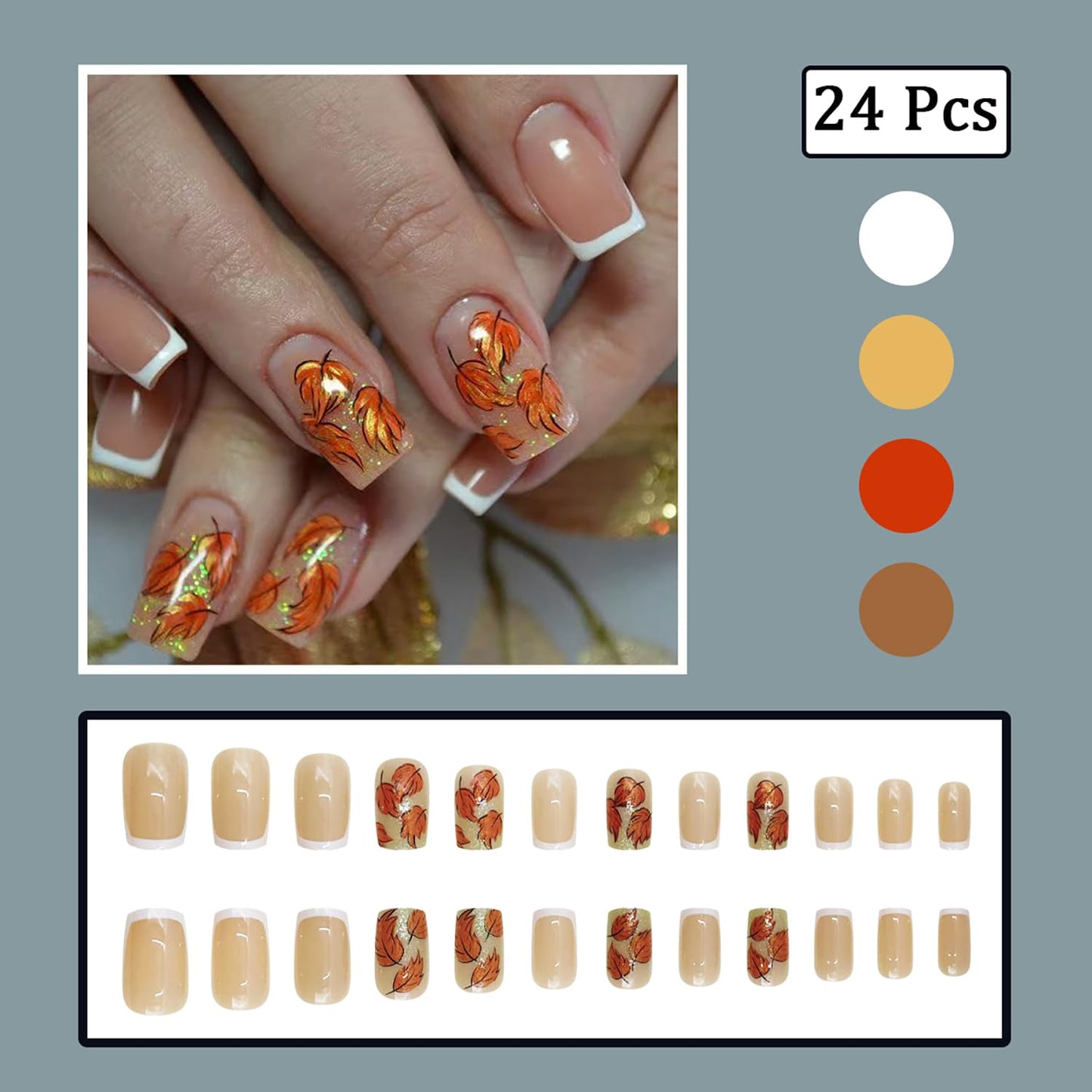 Glitter Maple Leaf French Tip Fall Press Nails