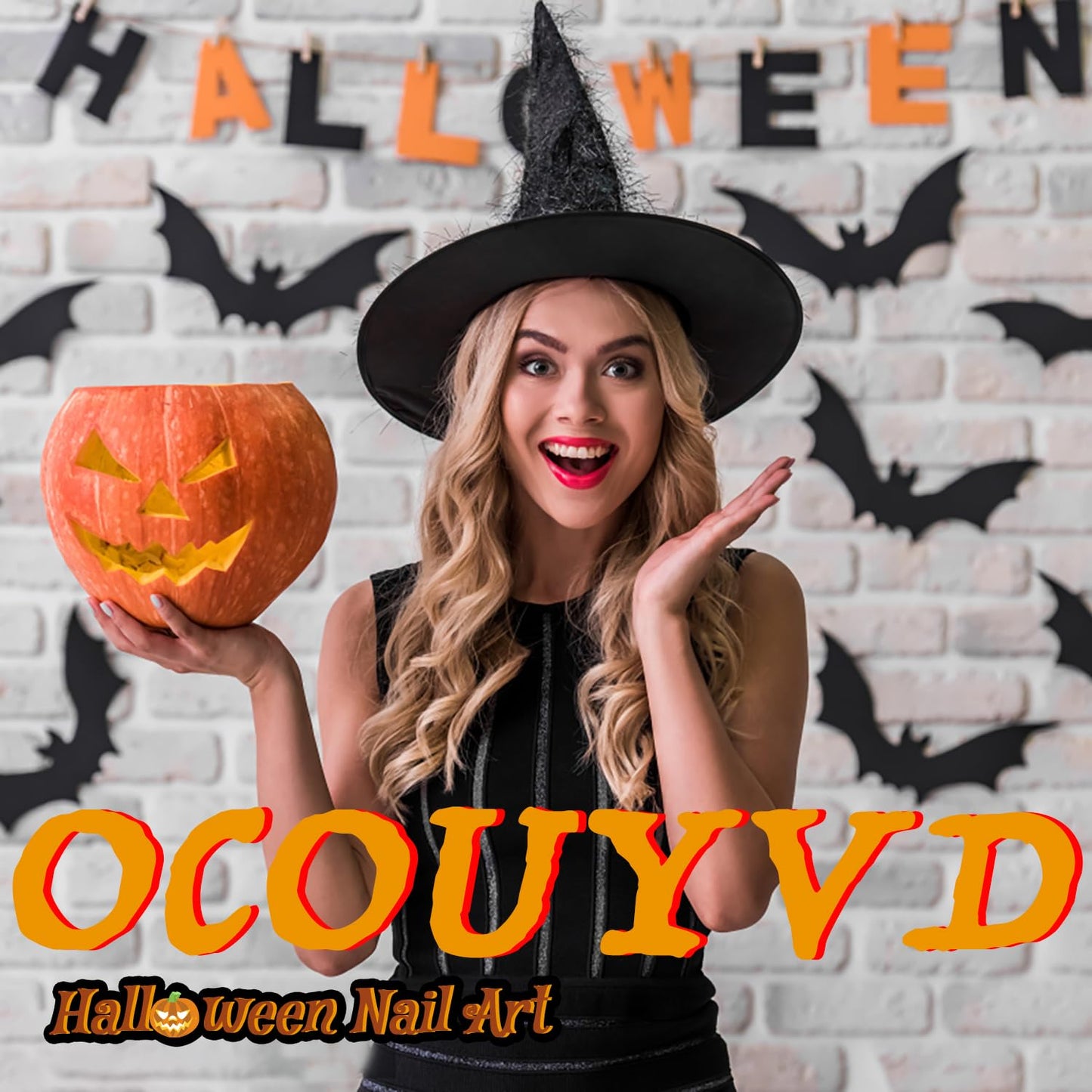 Halloween Ghost Press On Nails Yellow Flower Design