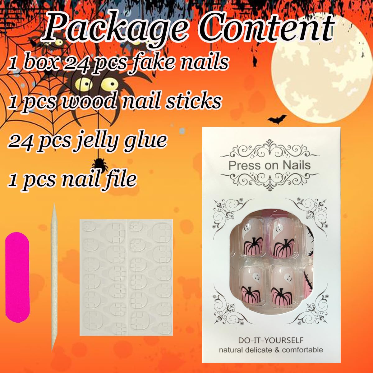 Halloween Ghost Pumpkin Heart Coffin Press On Nails