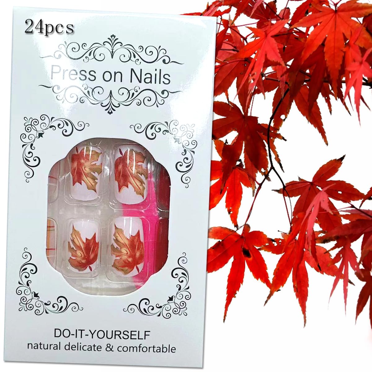 Maple Leaf Glitter Autumn Plaid Fall Press Nails