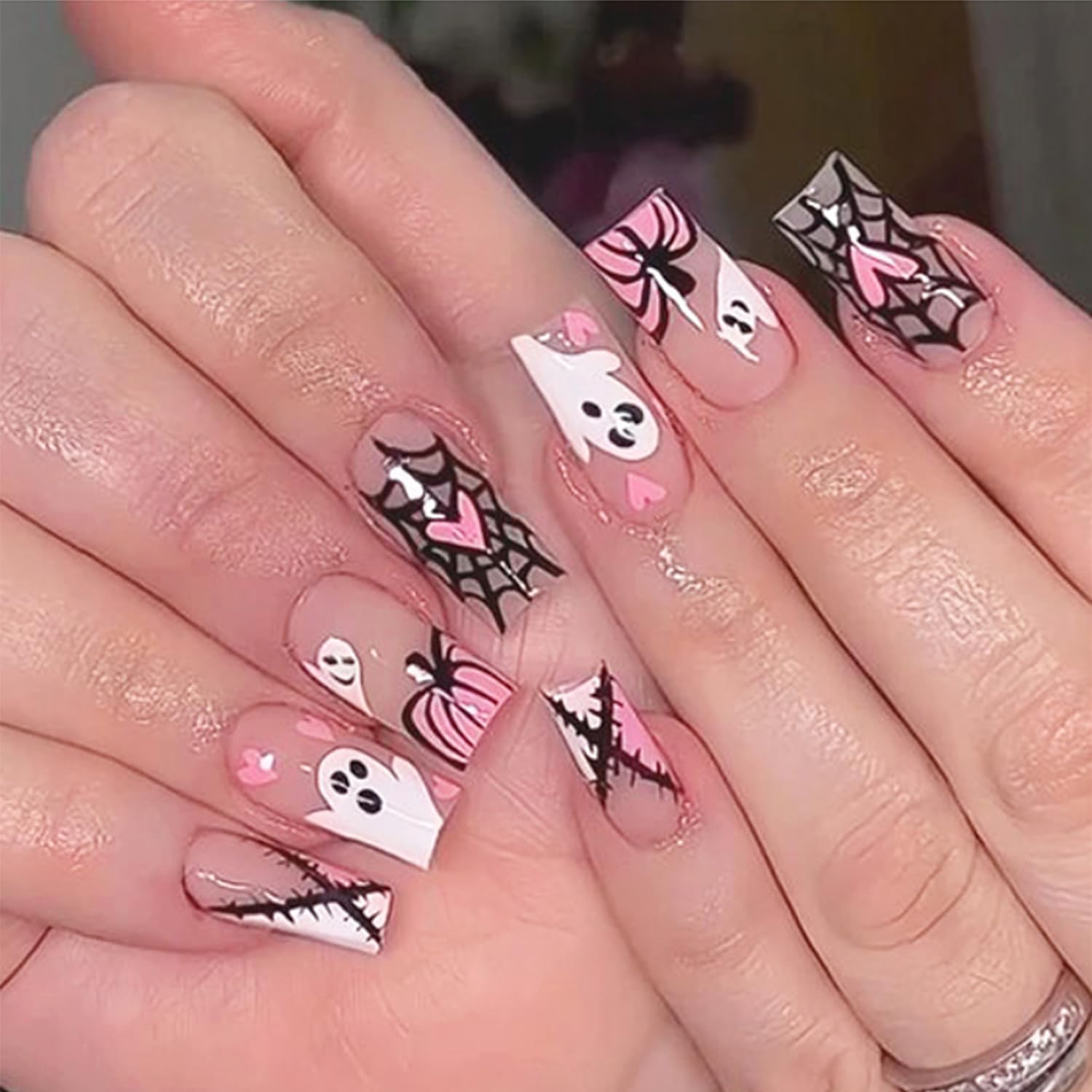Halloween Ghost Pumpkin Heart Coffin Press On Nails