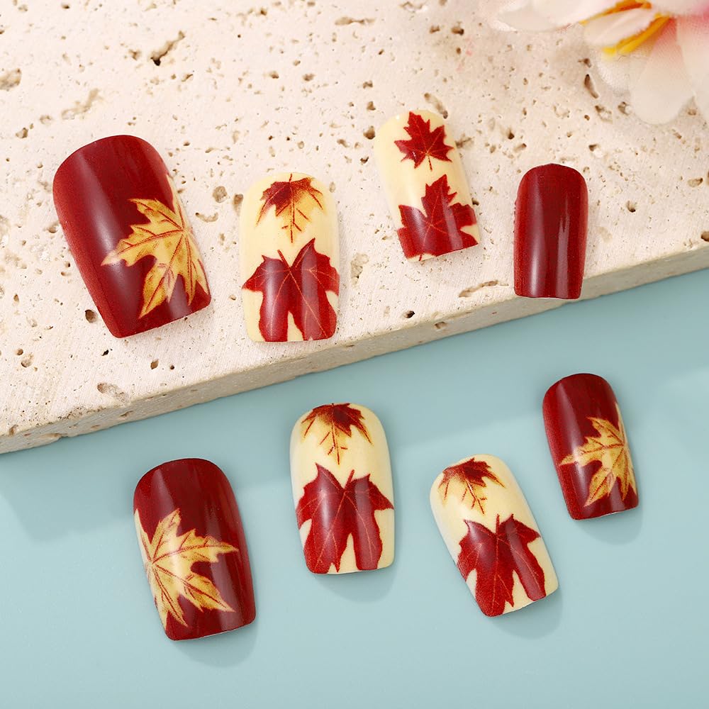 Autumn Maple Leaf Yellow Red Press On Nails