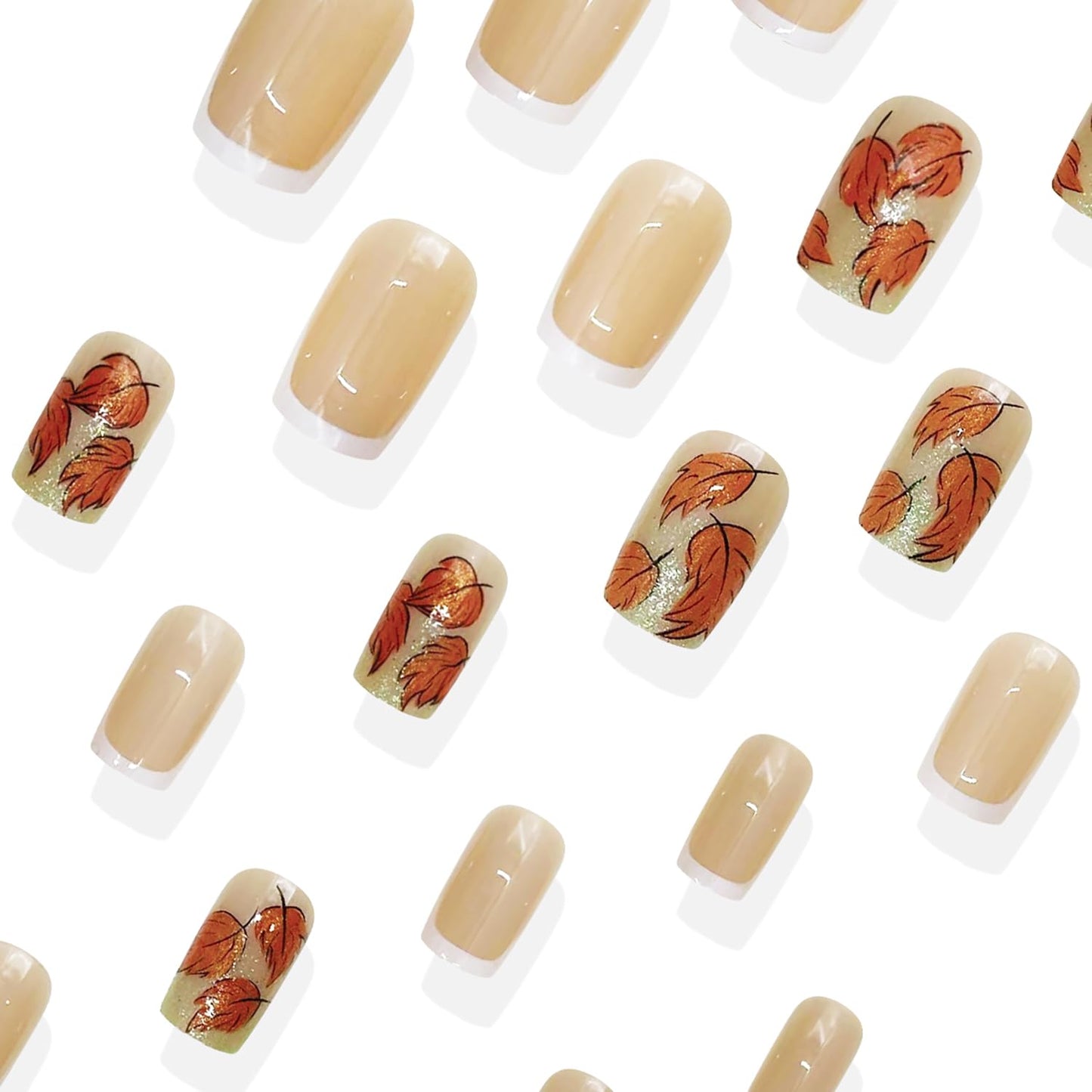 Glitter Maple Leaf French Tip Fall Press Nails