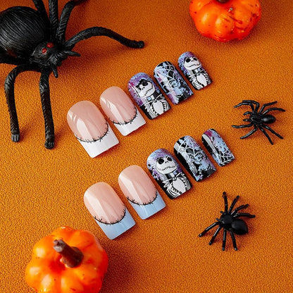 Halloween Spider Web Square French Tip Press Nails