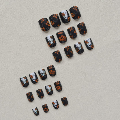 Halloween Ghost Press On Nails Yellow Flower Design
