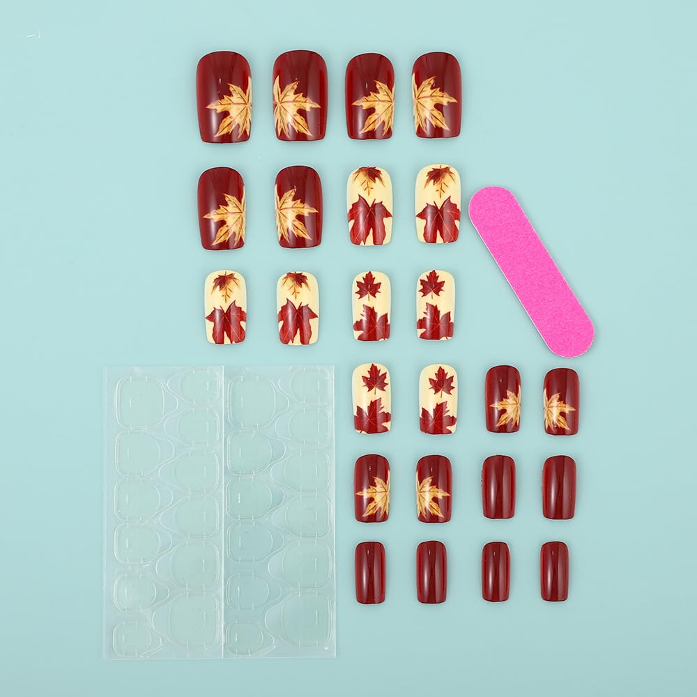Autumn Maple Leaf Yellow Red Press On Nails