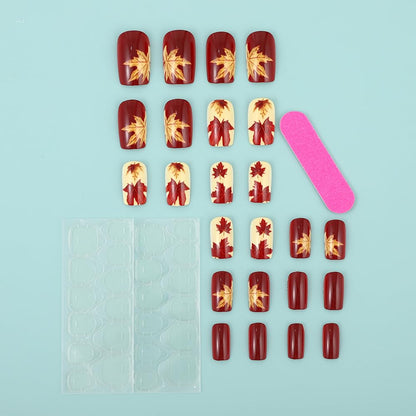 Autumn Maple Leaf Yellow Red Press On Nails