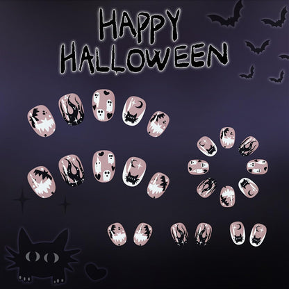 Halloween Short Almond Press On Nails Black Flame
