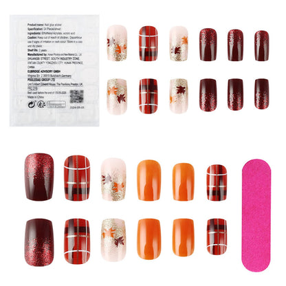 Autumn Maple Leaf Brown Red Press On Nails