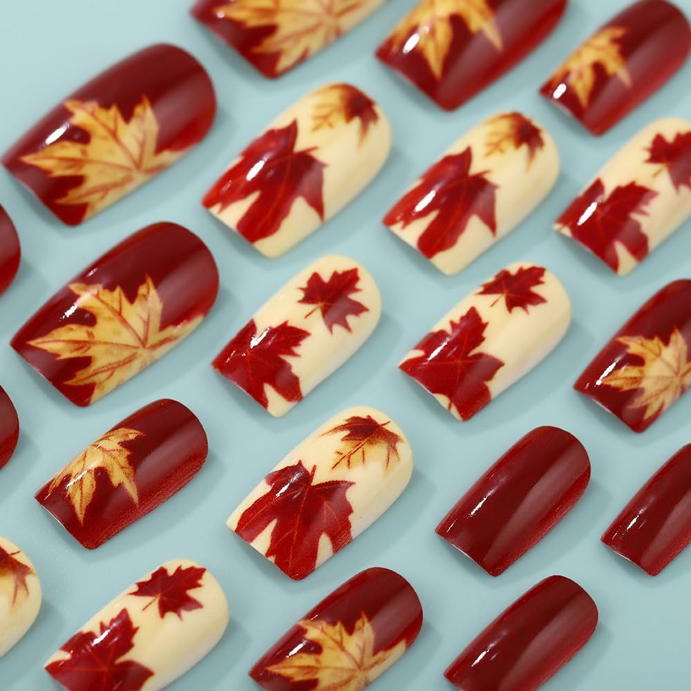 Autumn Maple Leaf Yellow Red Press On Nails