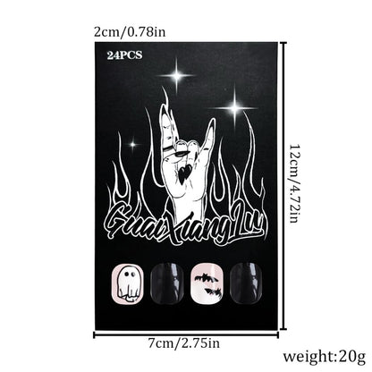 Halloween Ghost Bat Almond Press On False Nails