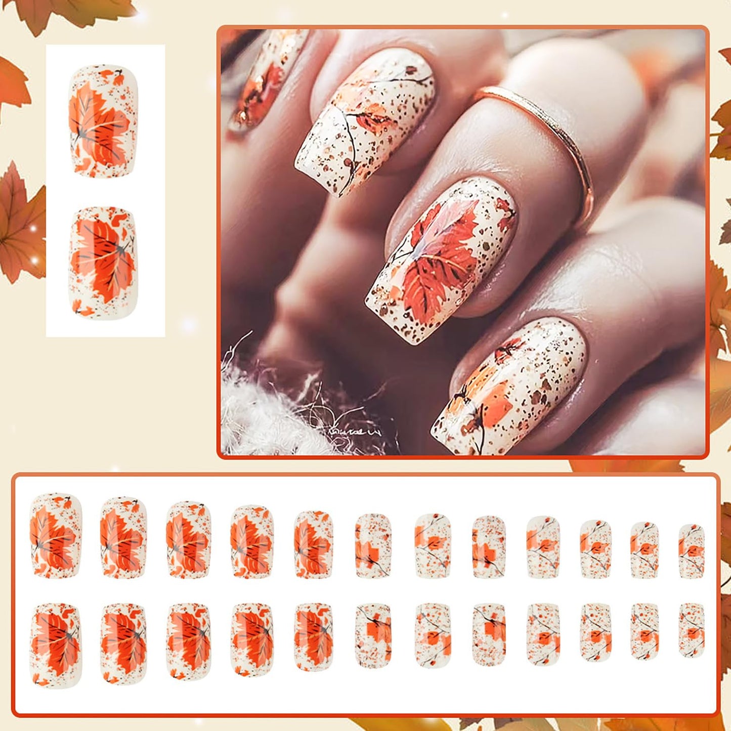 Autumn Maple Leaf Press On Nails Thanksgiving Set