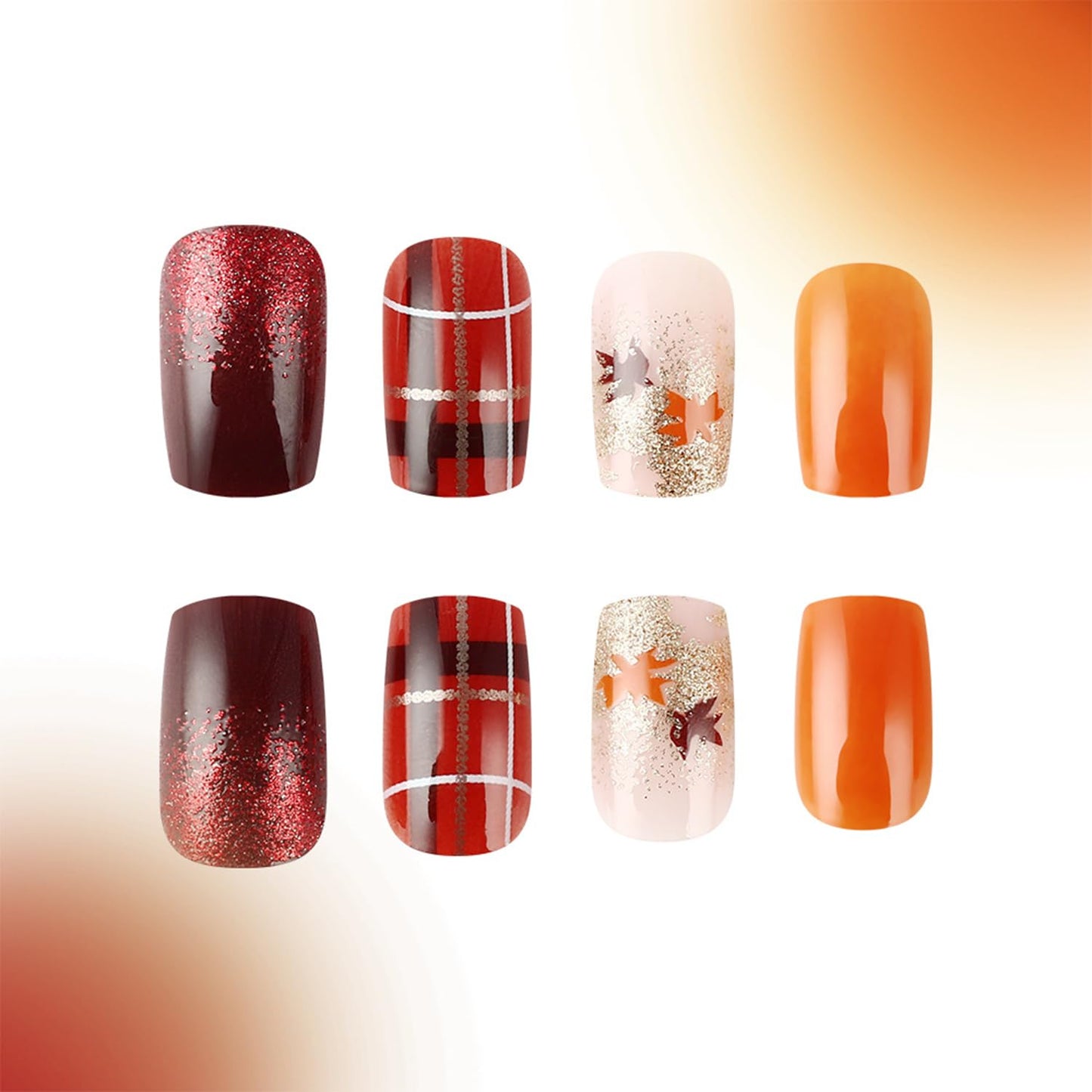 Autumn Maple Leaf Brown Red Press On Nails