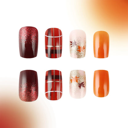 Autumn Maple Leaf Brown Red Press On Nails