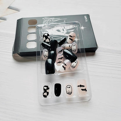 Halloween Ghost Bat Almond Press On False Nails