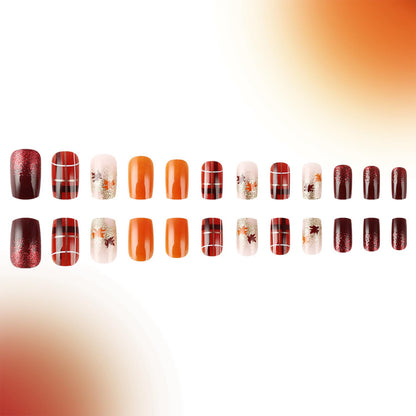 Autumn Maple Leaf Brown Red Press On Nails