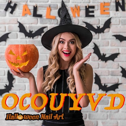 Halloween Ghost Press On Nails Yellow Flower Design