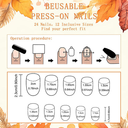 Autumn Pumpkin Plaid Short Square Press On Nails