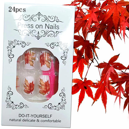 Maple Leaf Glitter Autumn Plaid Fall Press Nails